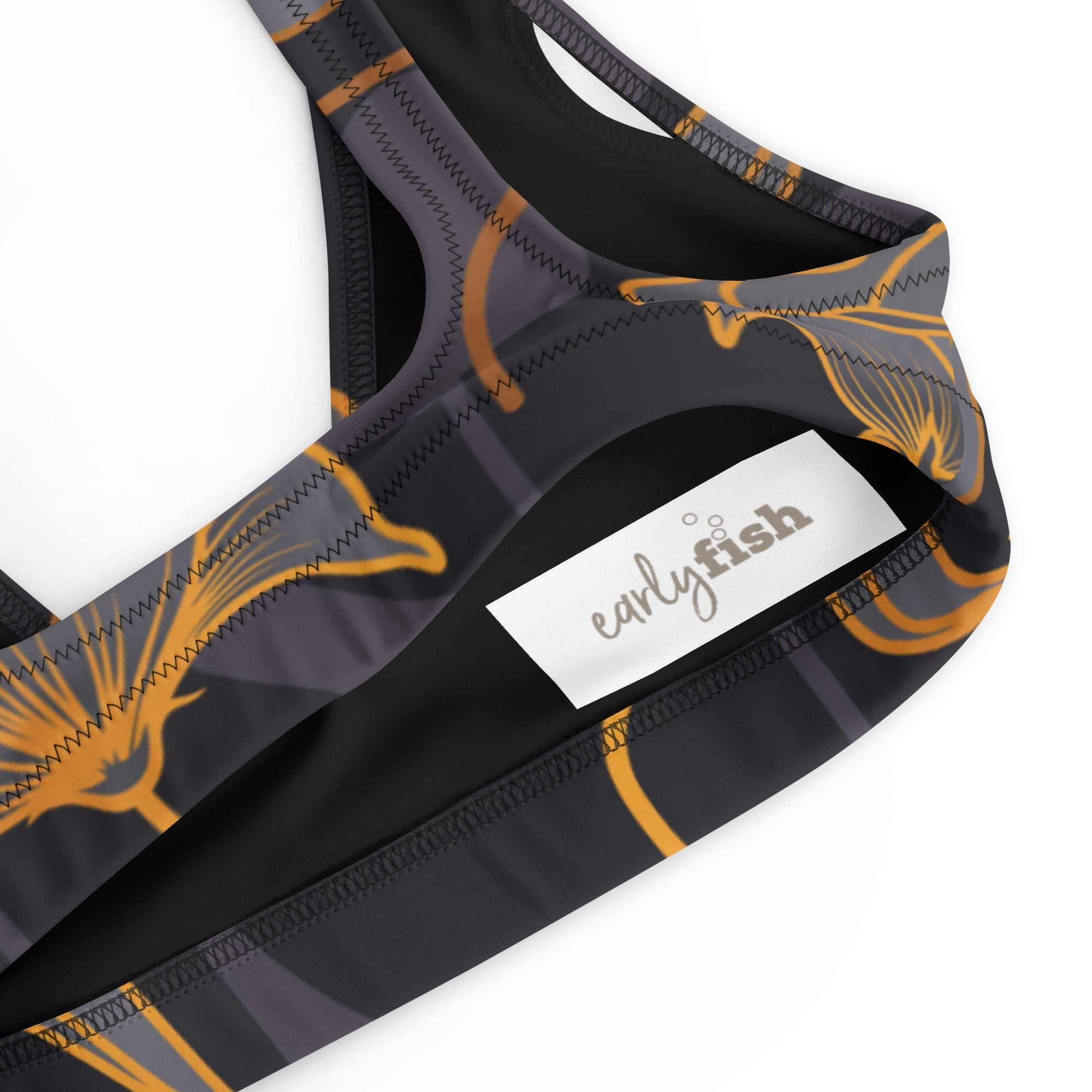 Recyceltes, gepolsterstes Bikini-Oberteil Tropical Black - earlyfish