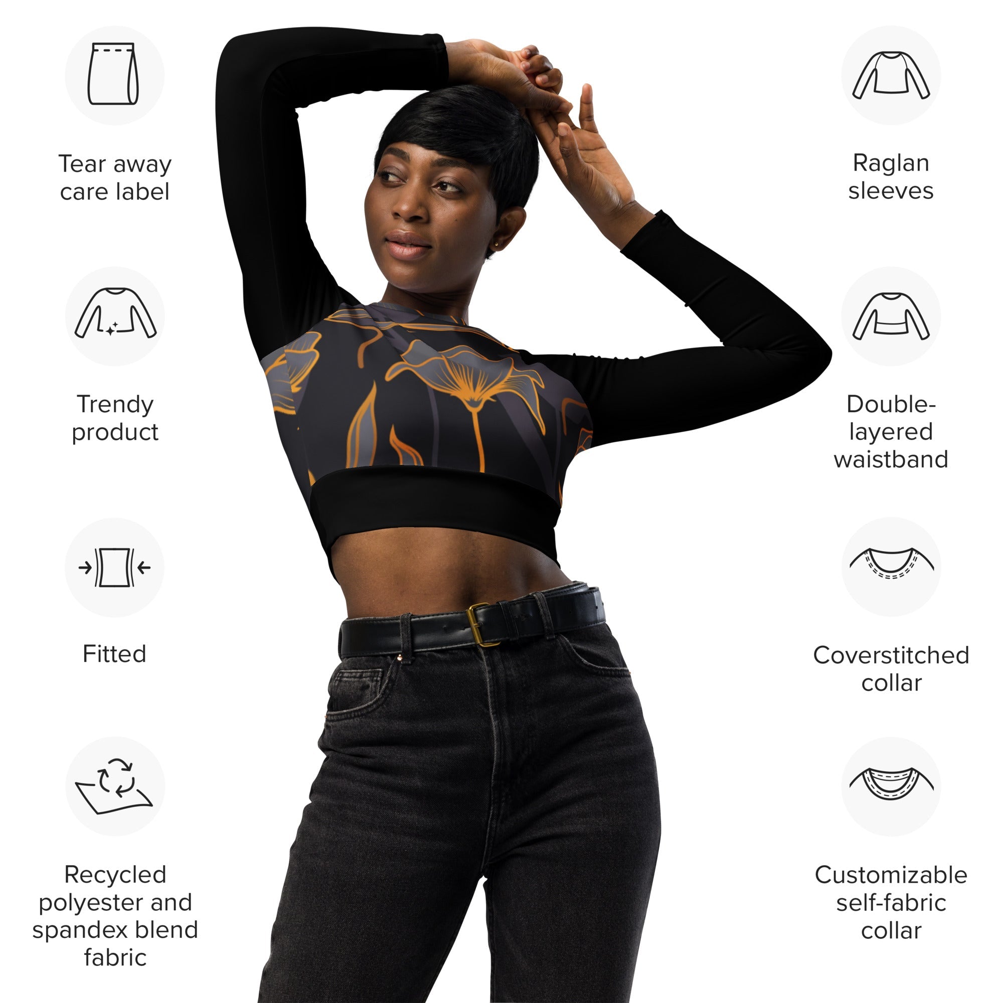 Recyceltes Langarm Top Tropical Black - earlyfish