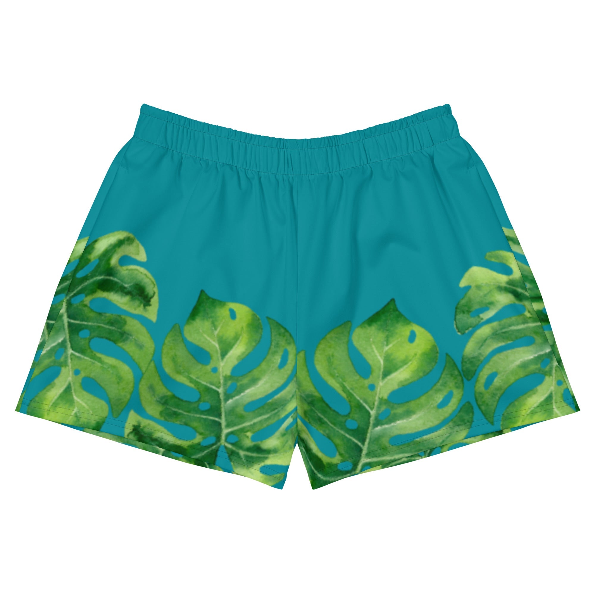 Recycelte Sport-Shorts für Damen Monstera Grün/Petrol - earlyfish