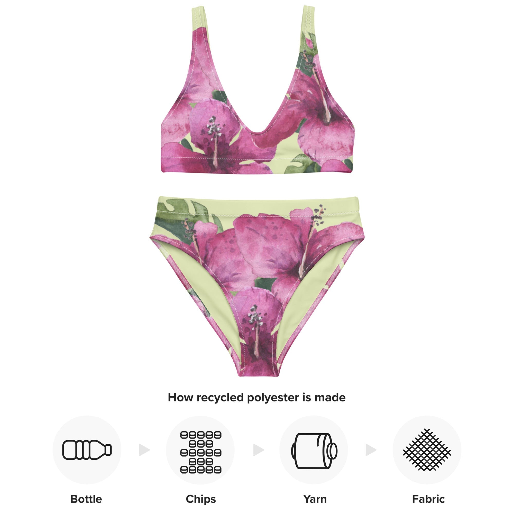 Recycelter High Waist Bikini Tropical Flower Pink/Grün - earlyfish
